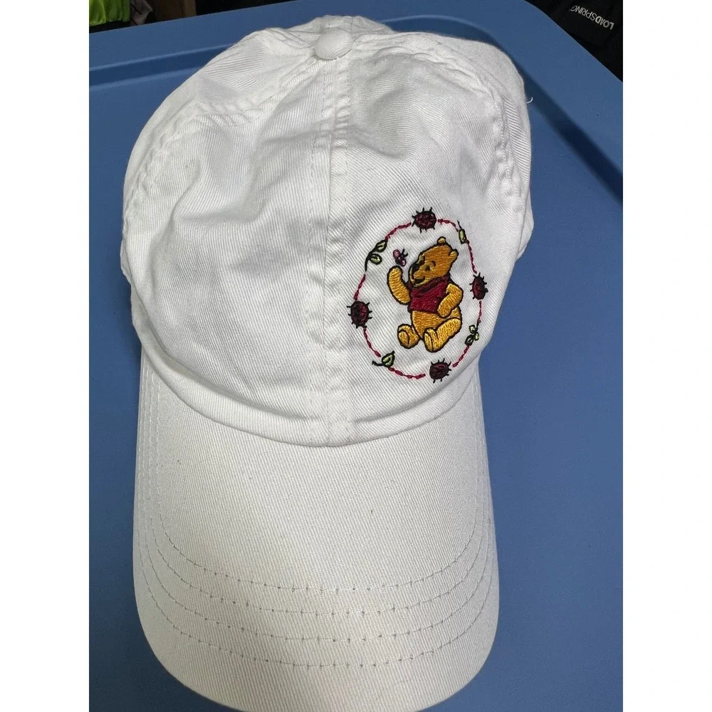 Disney Winnie the Pooh White Embroidered Baseball Cap Hat Adjustable Floral